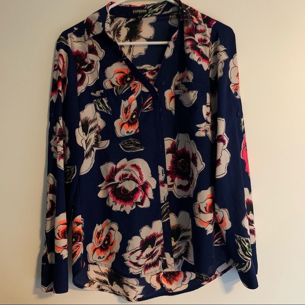 Express Floral Button Down Blouse